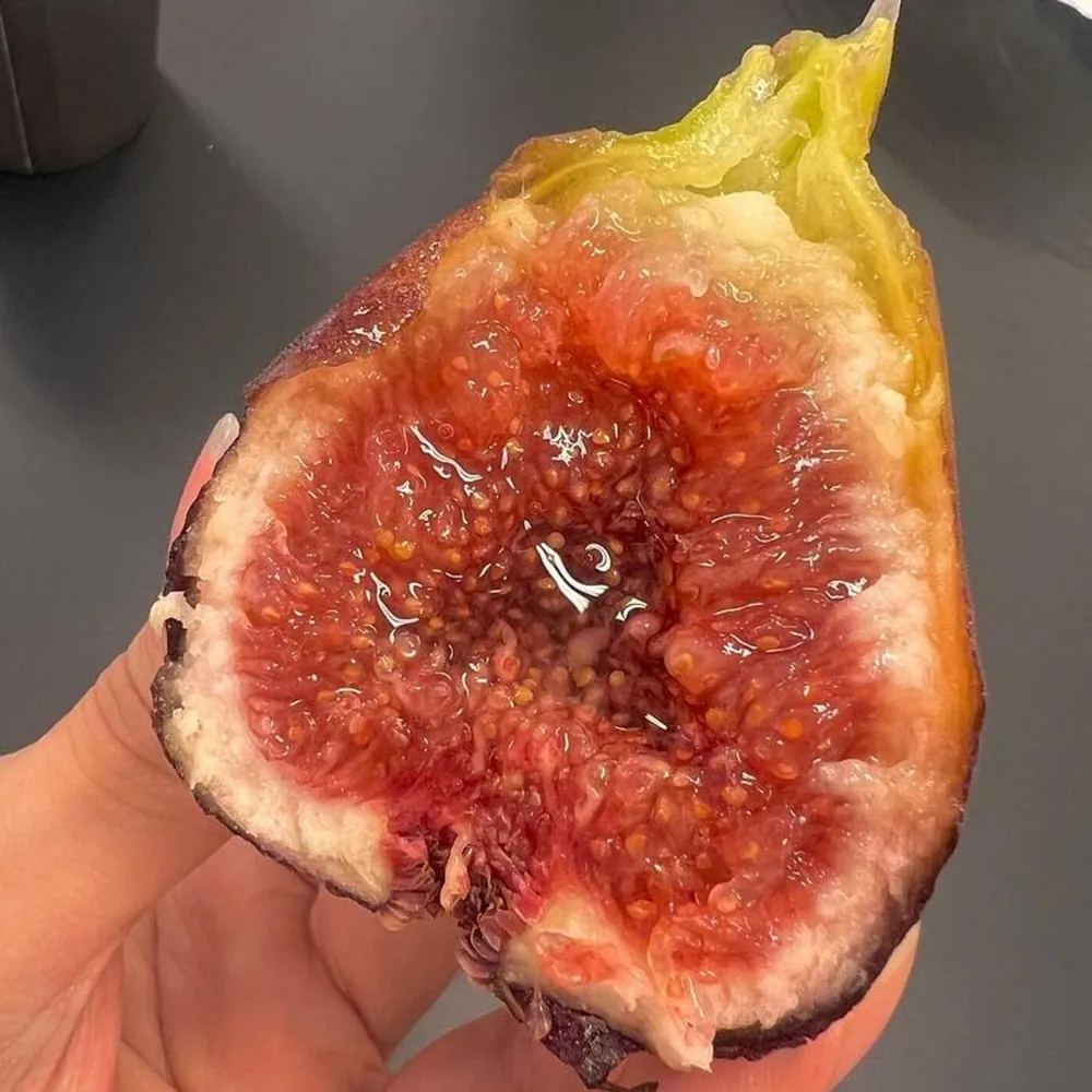 반으로 가른 남도의식탁 홍무화과 속살. 100g당 2,375원, 2팩 1.2kg 28,500원 상품이다.
